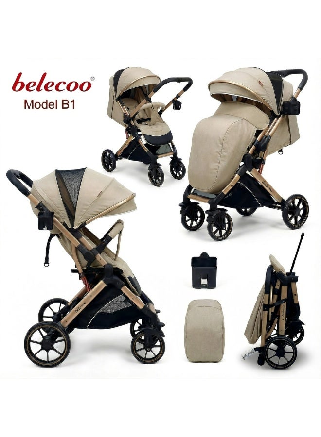 عربة أطفال Belecoo قابلة للطي بيد واحدة - مثالية للسفر، مع حاجز أمان قابل للفصل ونظام تهوية مدمج